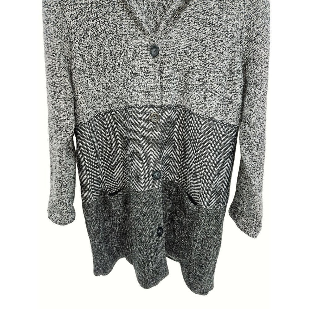 J Jill Long Button Front Cardigan Womens XL Herringbone Grey Wool Blend Pockets - Picture 3 of 12